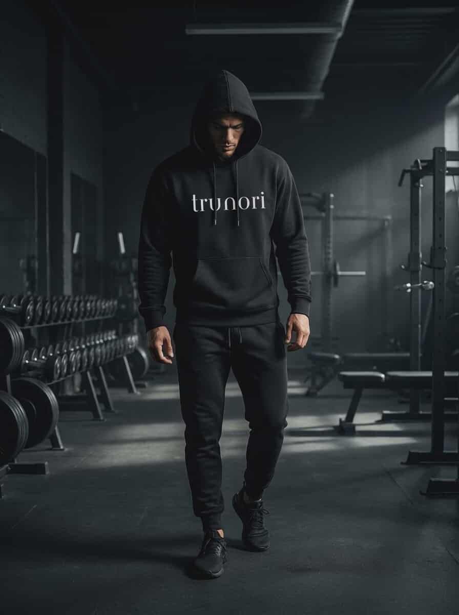 Man in Trunori hoodie at gym